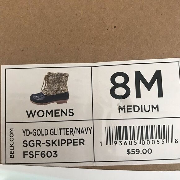 Sugar Duck Boots Women's Size 8 Gold Glitter & Navy Blue Lace-Up Shearling NIB - Picture 6 of 7